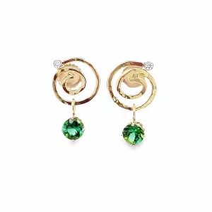 14k Yellow Gold Round Green Tourmaline and Diamond Spiral Earrings by Paul Richter (1.61ctw.)