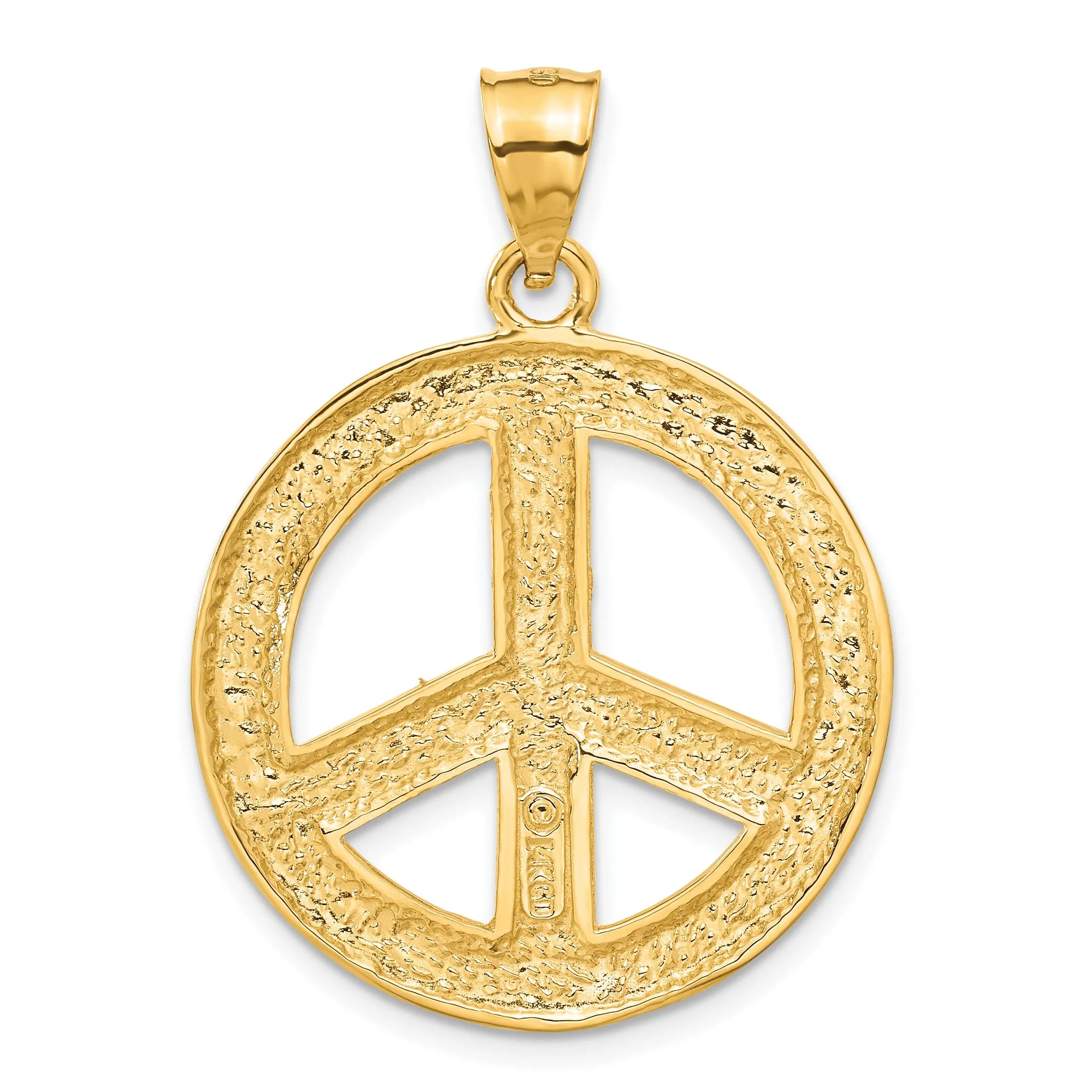 14k Yellow Gold Solid Polish Peace Sign Pendant
