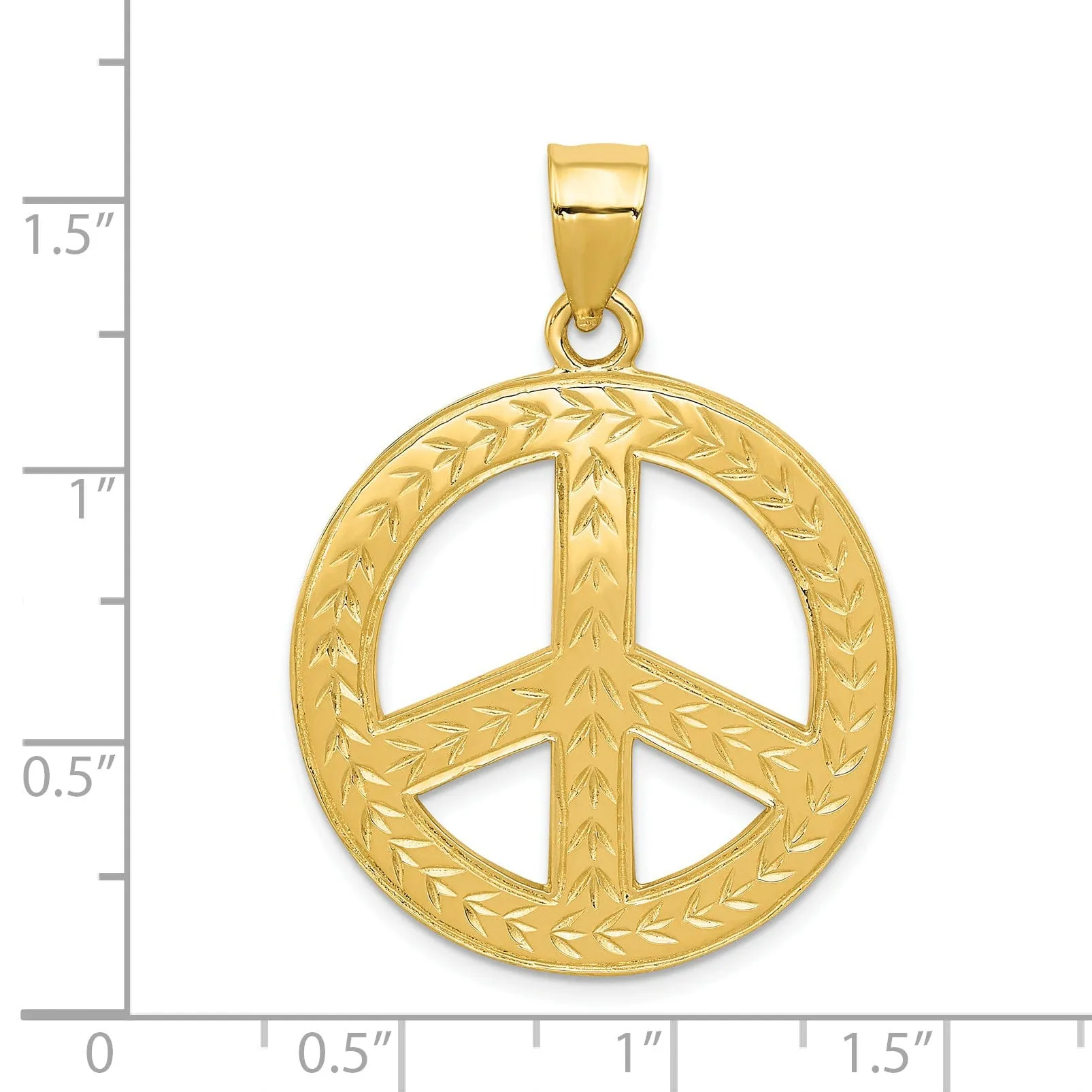 14k Yellow Gold Solid Polish Peace Sign Pendant