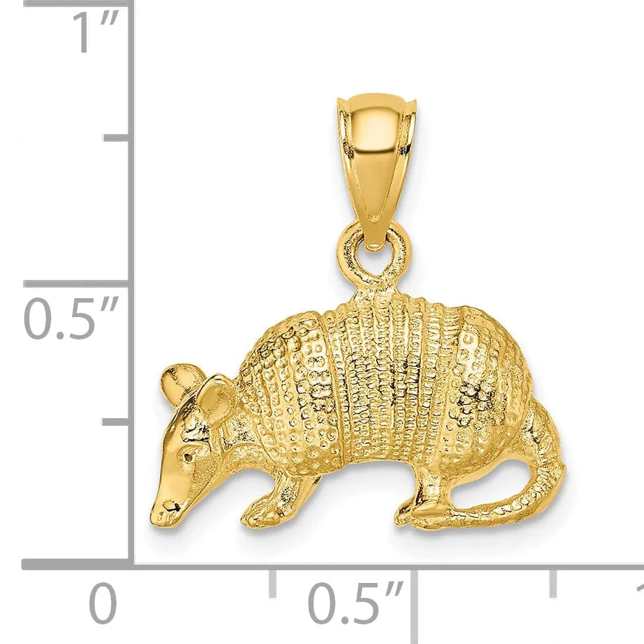 14K Yellow Gold Textured Polished Finish 3-Dimentional Armadillo Charm Pendant