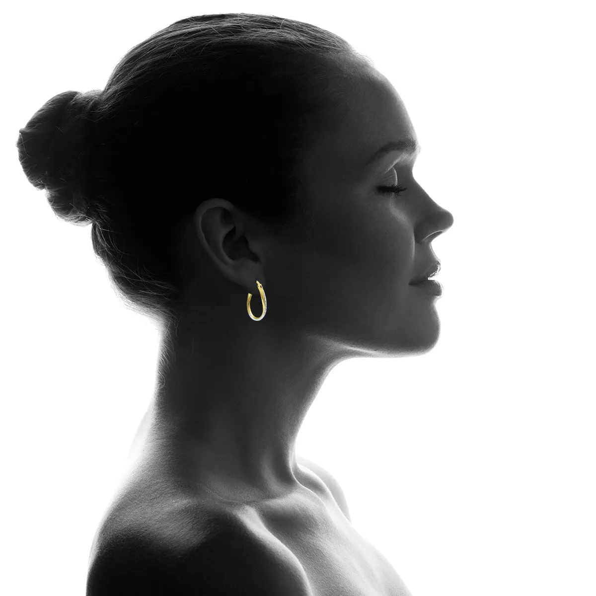 14K Yellow Gold Two Toned Twisted Hoop Earrings