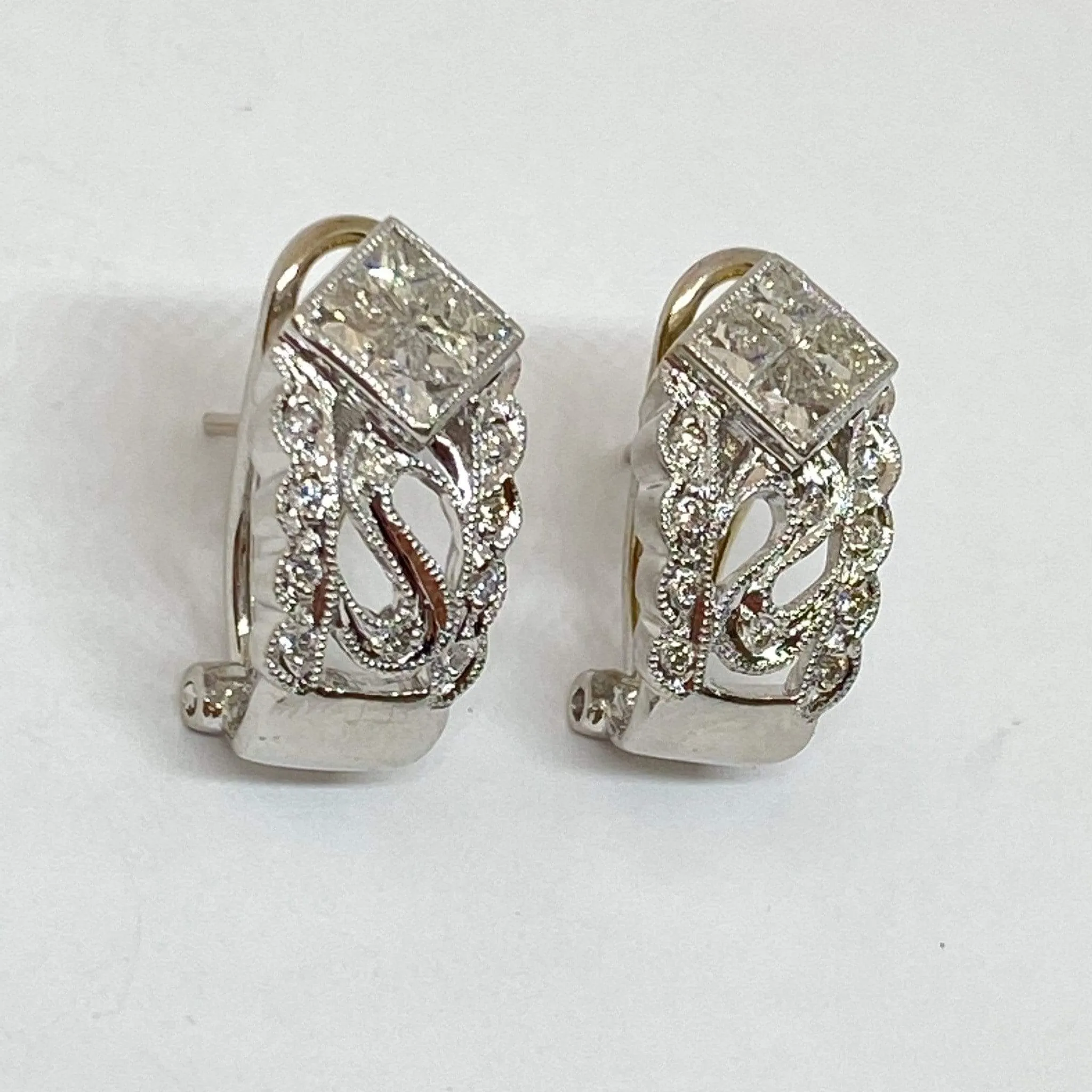 14KW 1CTW Diamond Omega French Clip Huggie Earrings Estate