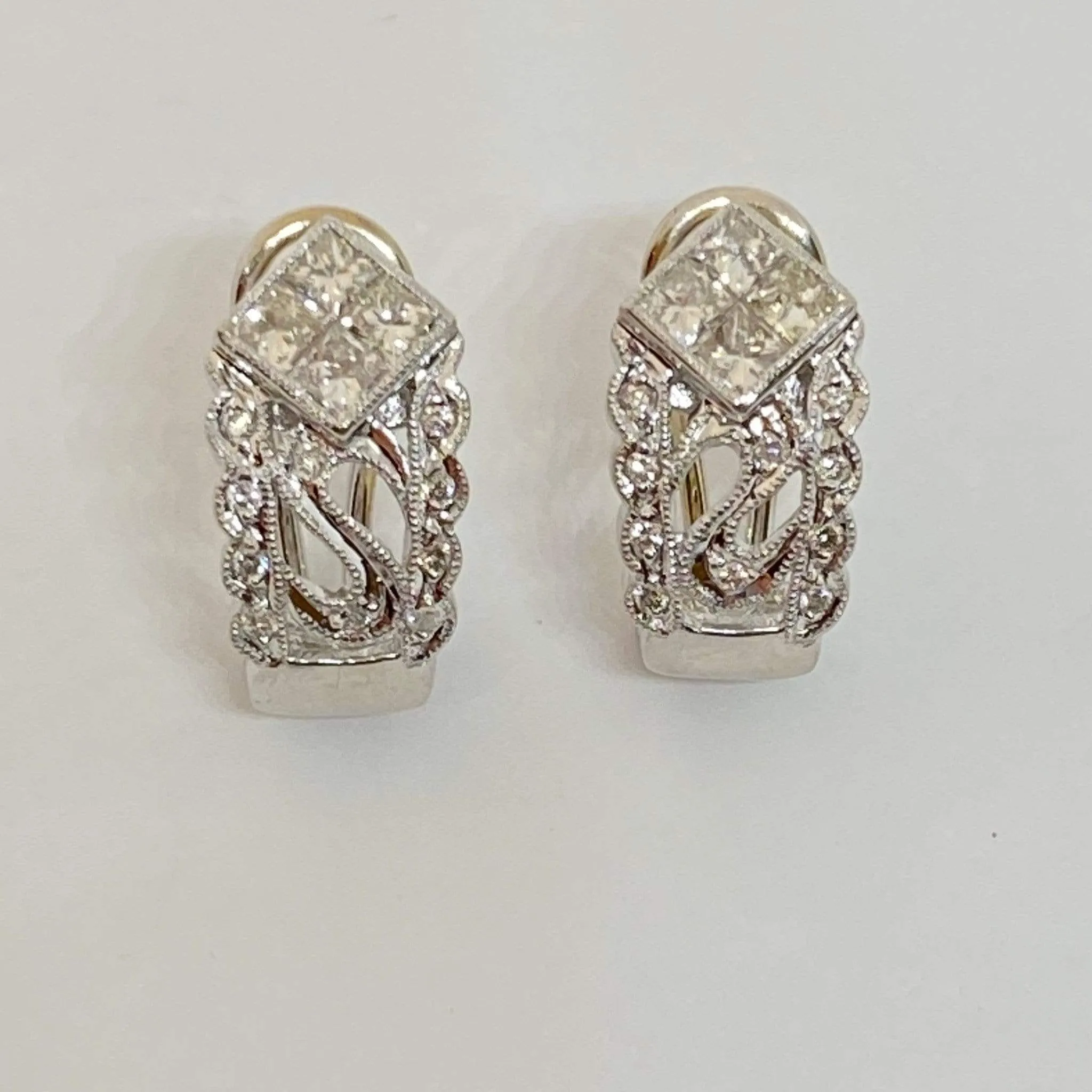 14KW 1CTW Diamond Omega French Clip Huggie Earrings Estate