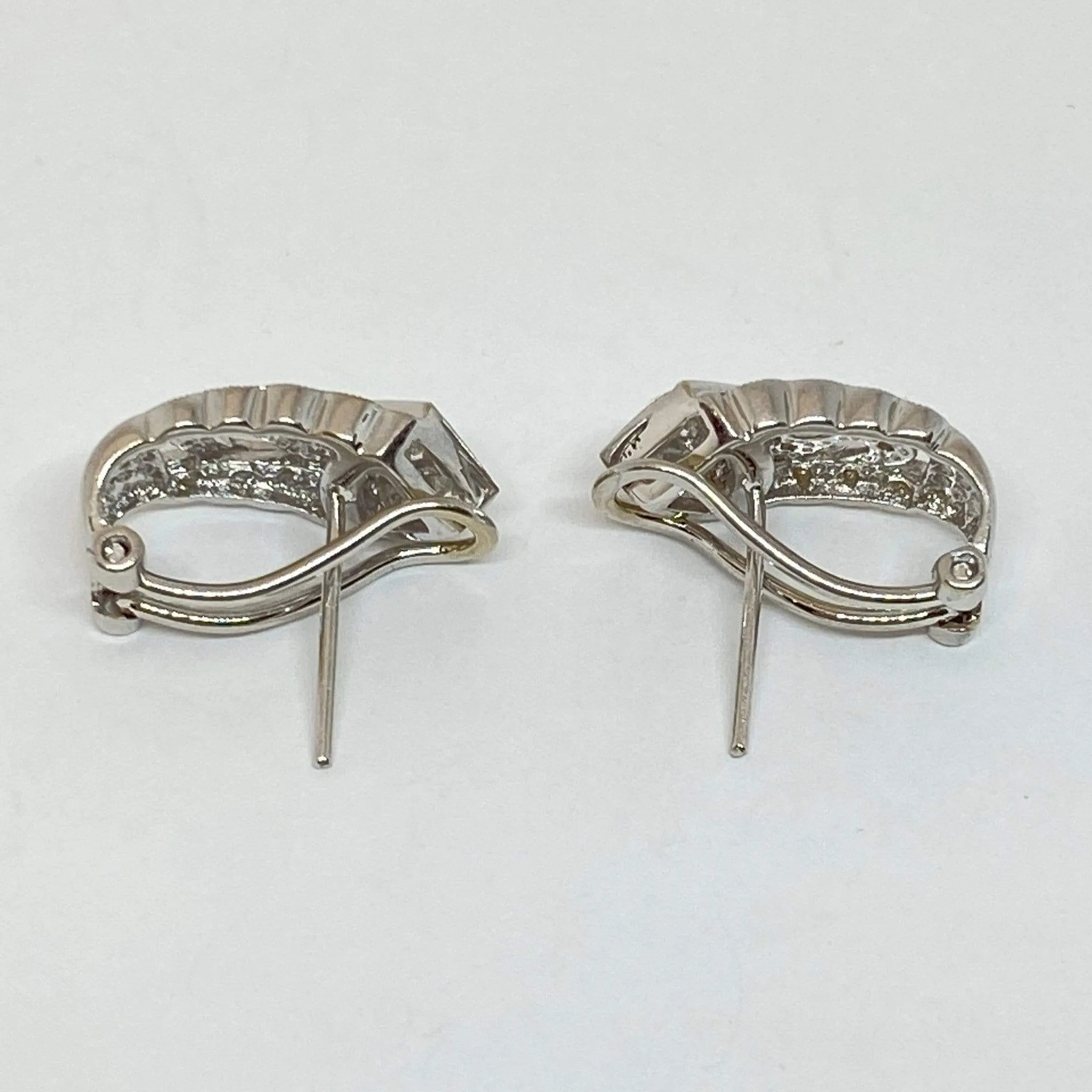 14KW 1CTW Diamond Omega French Clip Huggie Earrings Estate