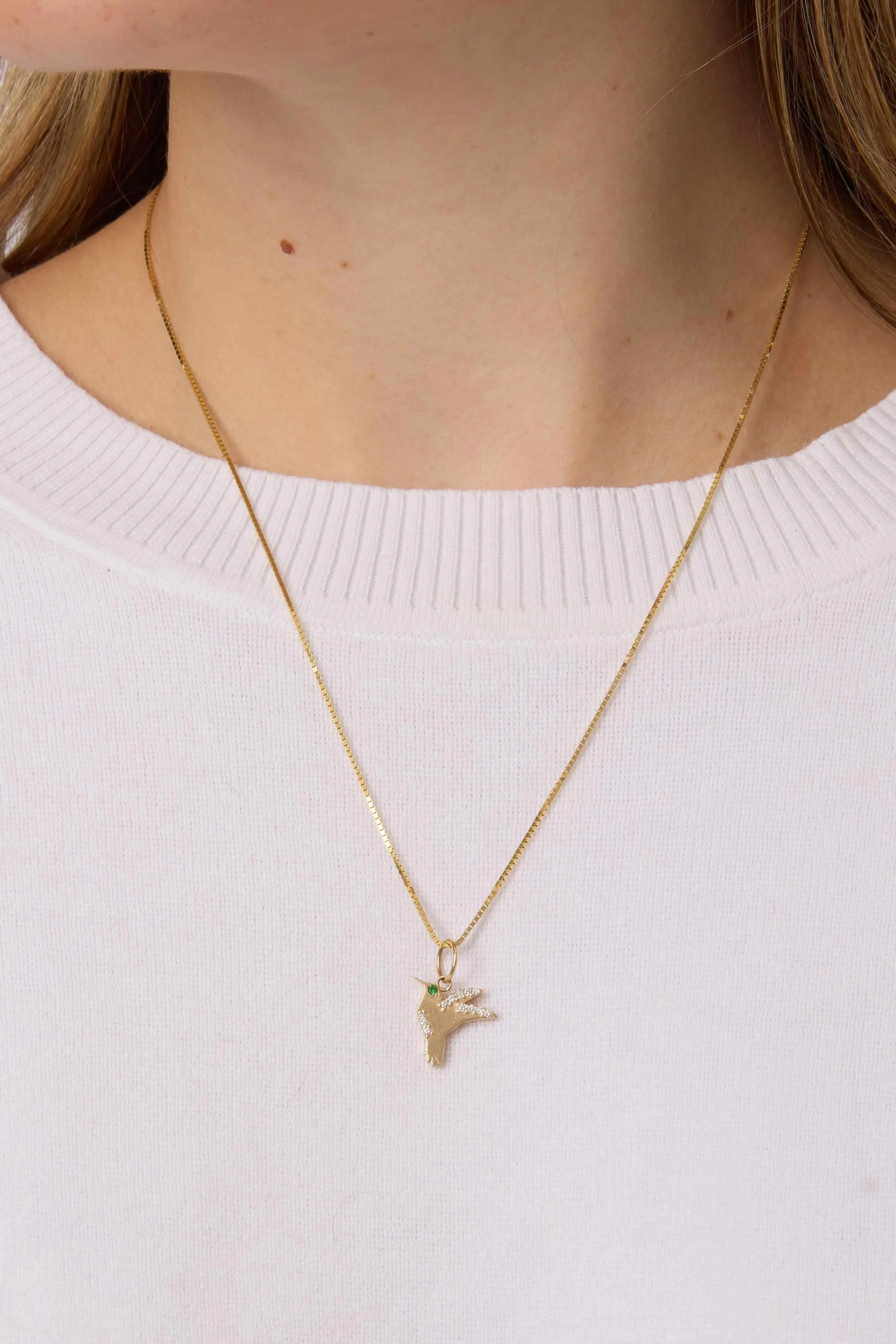 14KY Hummingbird With Emerald Eye Charm