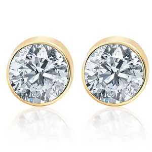 1.50Ct Natural Round Brilliant Cut SI1-SI2 Diamond Stud Earrings in 14K Gold Round Bezel Setting