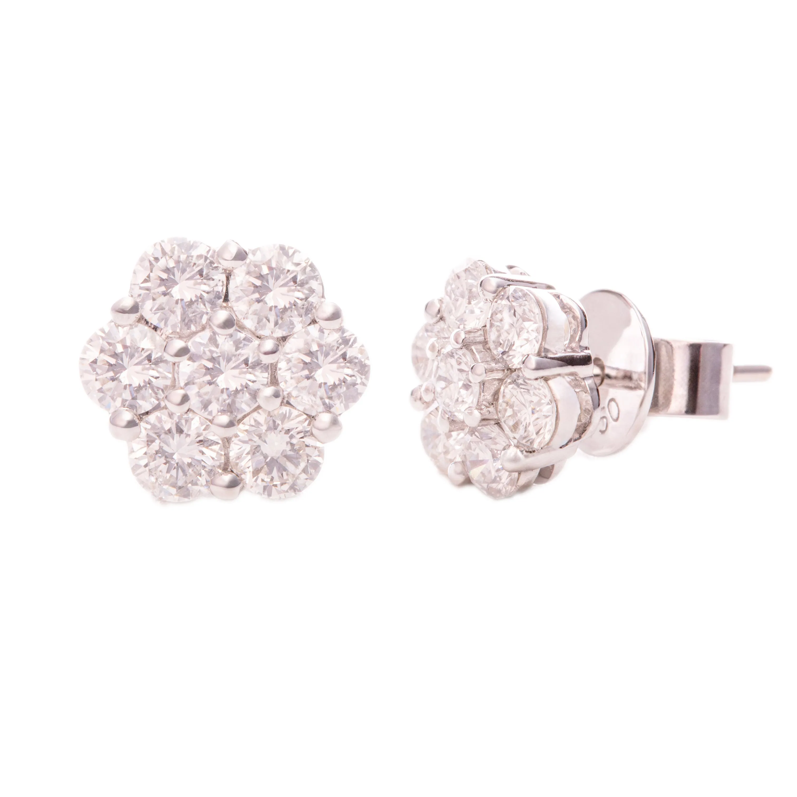1.59ct 14k White Gold Diamond Flower Stud Earrings