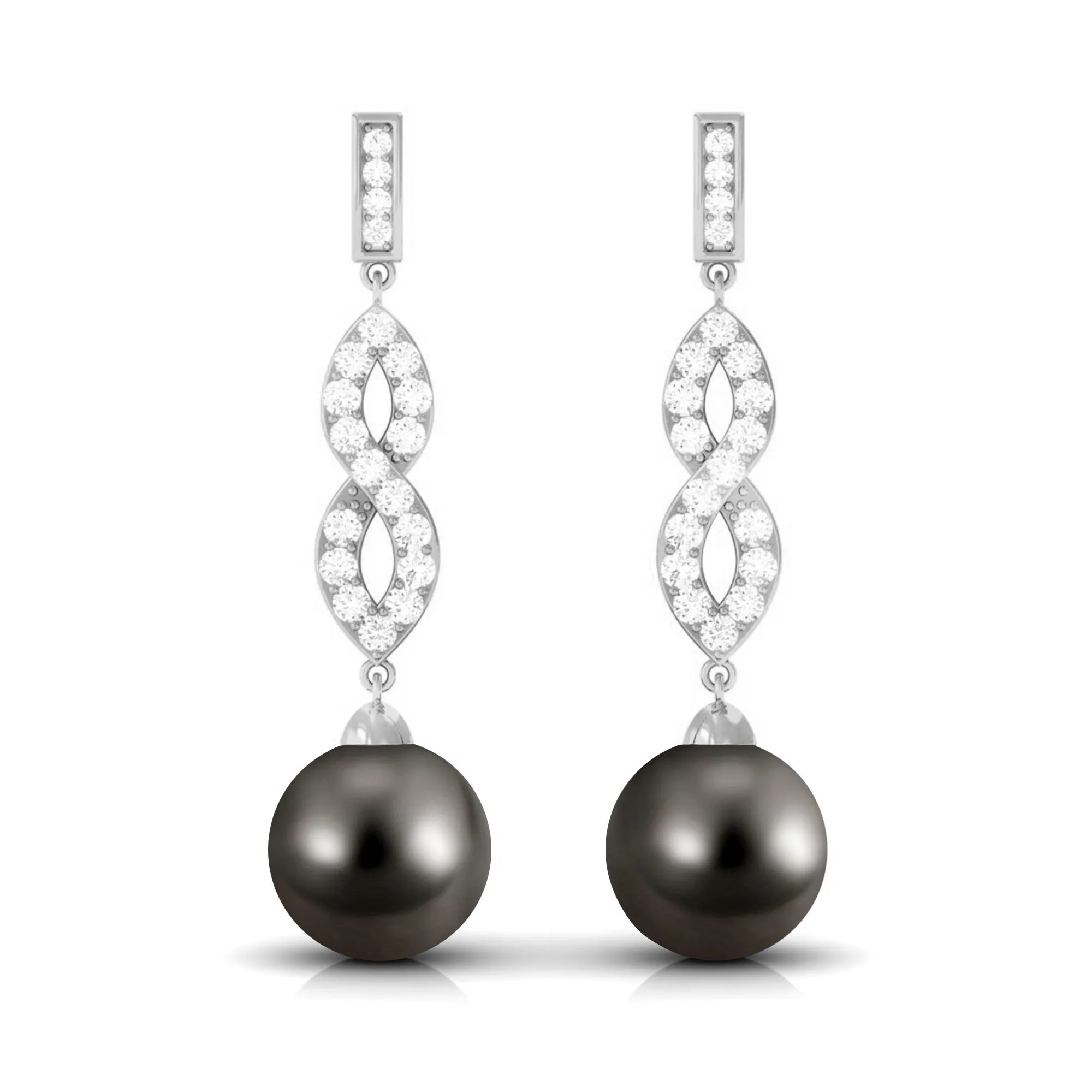 16.50 CT Tahitian Pearl Infinity Dangle Earrings with Diamond