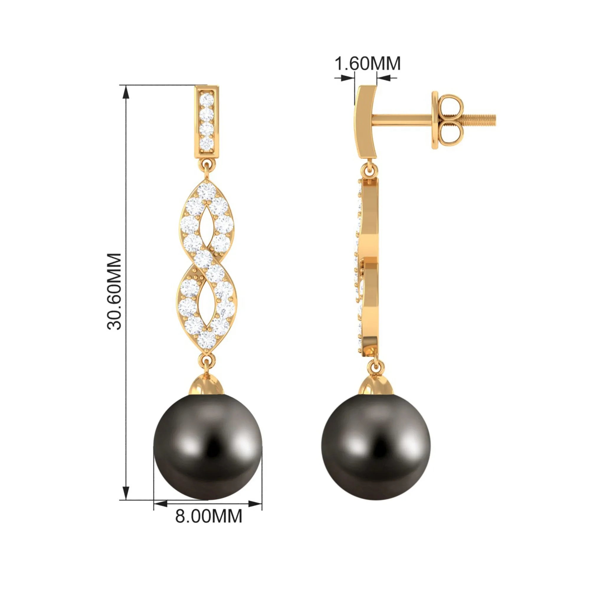 16.50 CT Tahitian Pearl Infinity Dangle Earrings with Diamond
