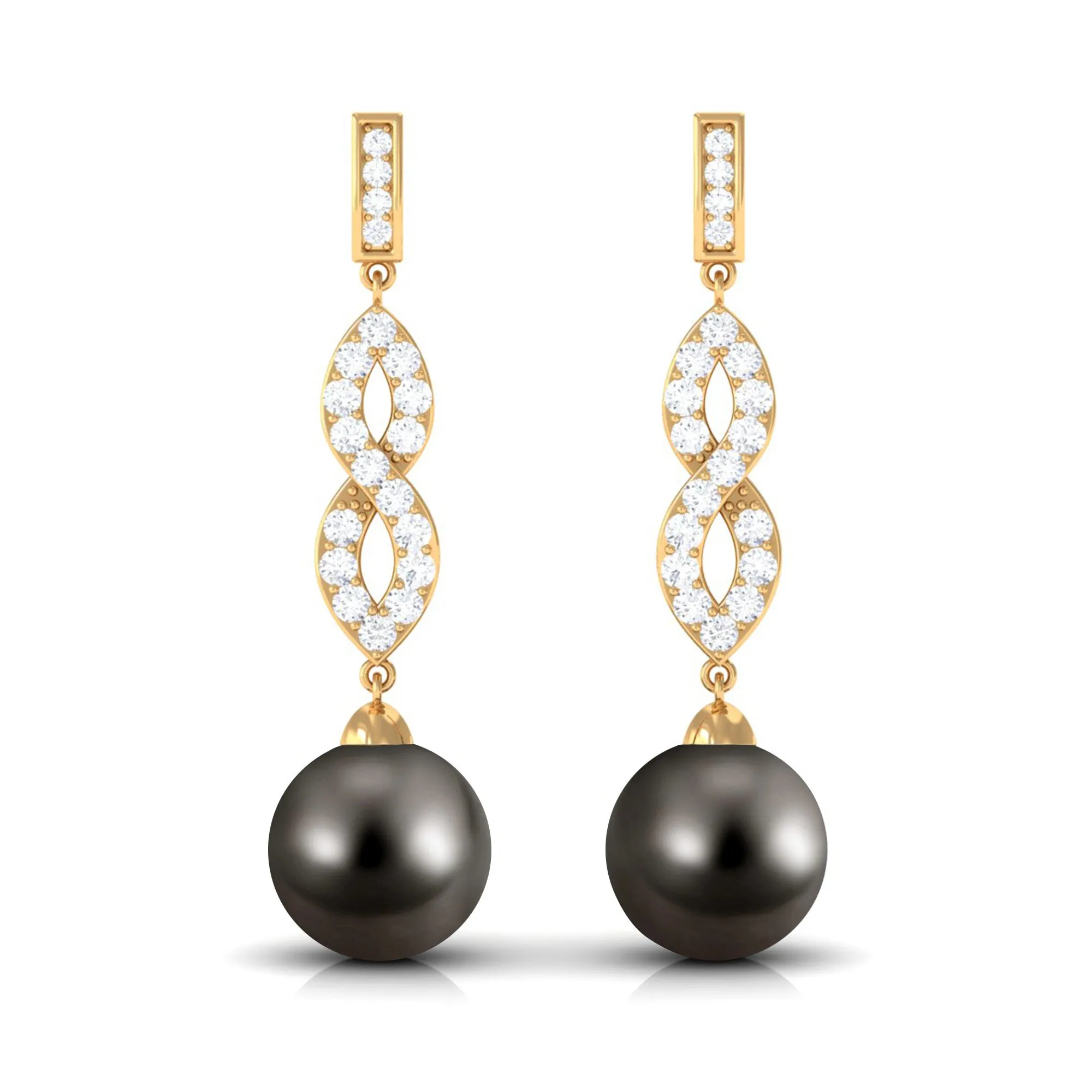 16.50 CT Tahitian Pearl Infinity Dangle Earrings with Diamond