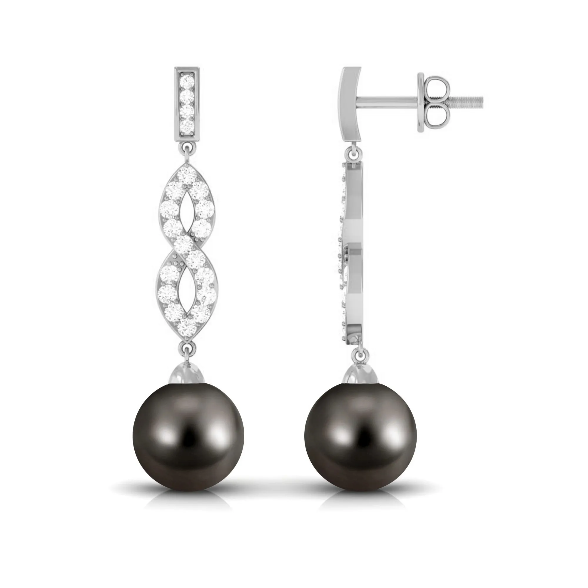 16.50 CT Tahitian Pearl Infinity Dangle Earrings with Diamond