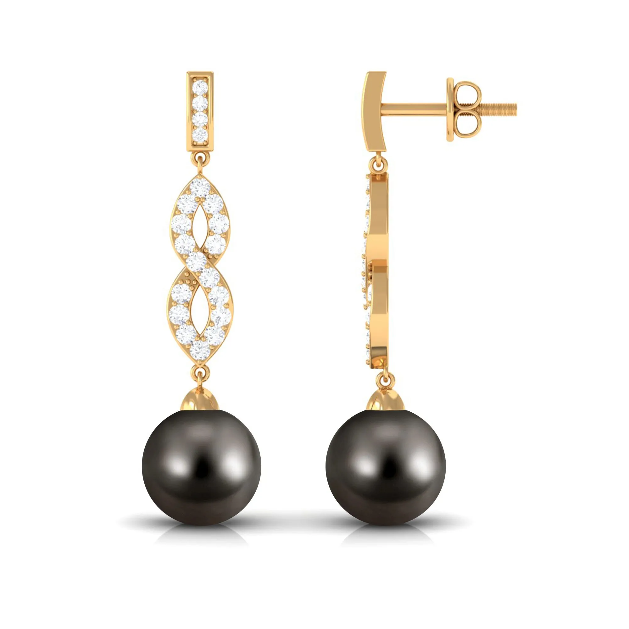 16.50 CT Tahitian Pearl Infinity Dangle Earrings with Diamond