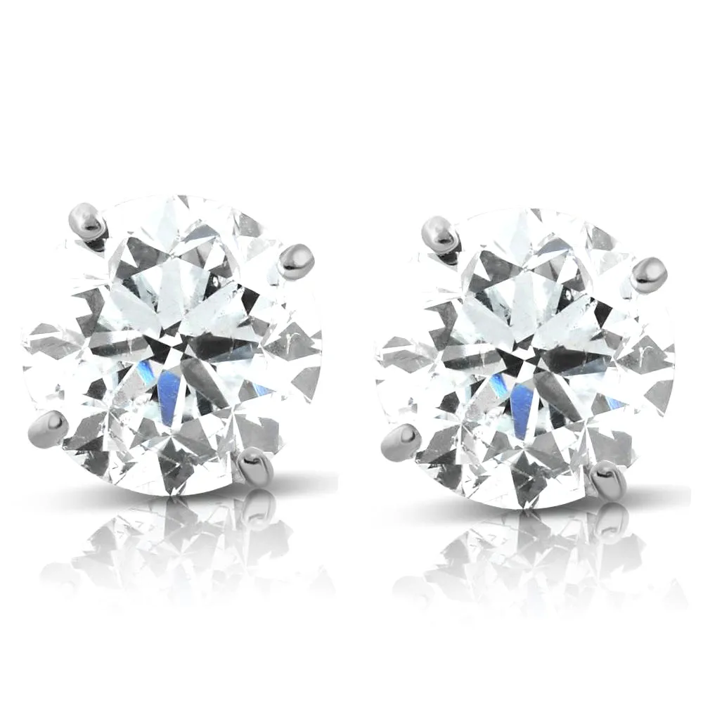 1.70 cttw 14K White Round Cut Studs Earrings Screw Back