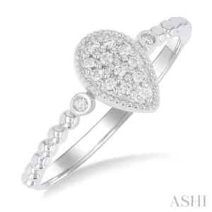1/8 ctw Petite Bead Shank Pear Shape Center Round Cut Diamond Fashion Ring in 10K White Gold