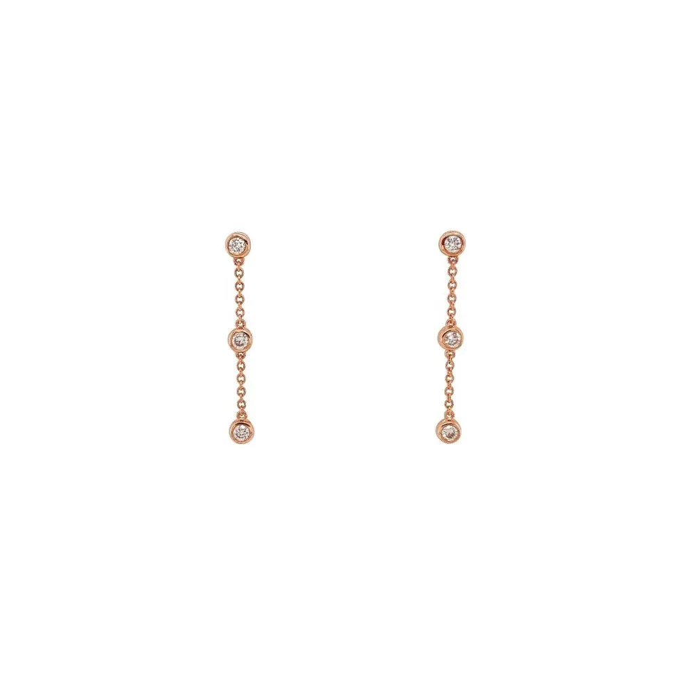 18ct Rose Gold Diamond Station Drop Earrings