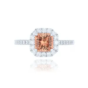 18ct White Gold 1.15ct Peach Tourmaline And Diamond Cluster Ring