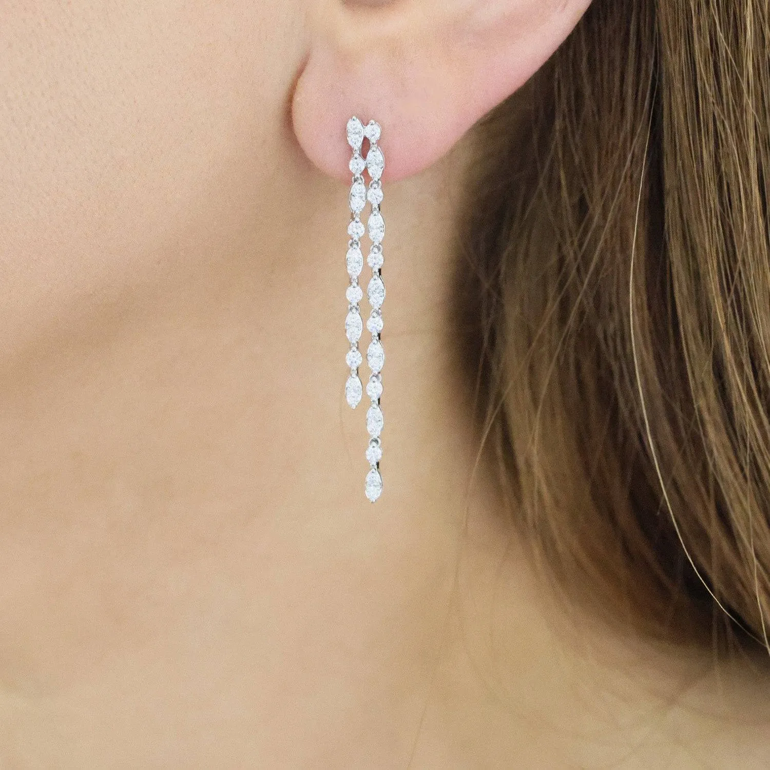 18ct White Gold Diamond Double Drop Earrings