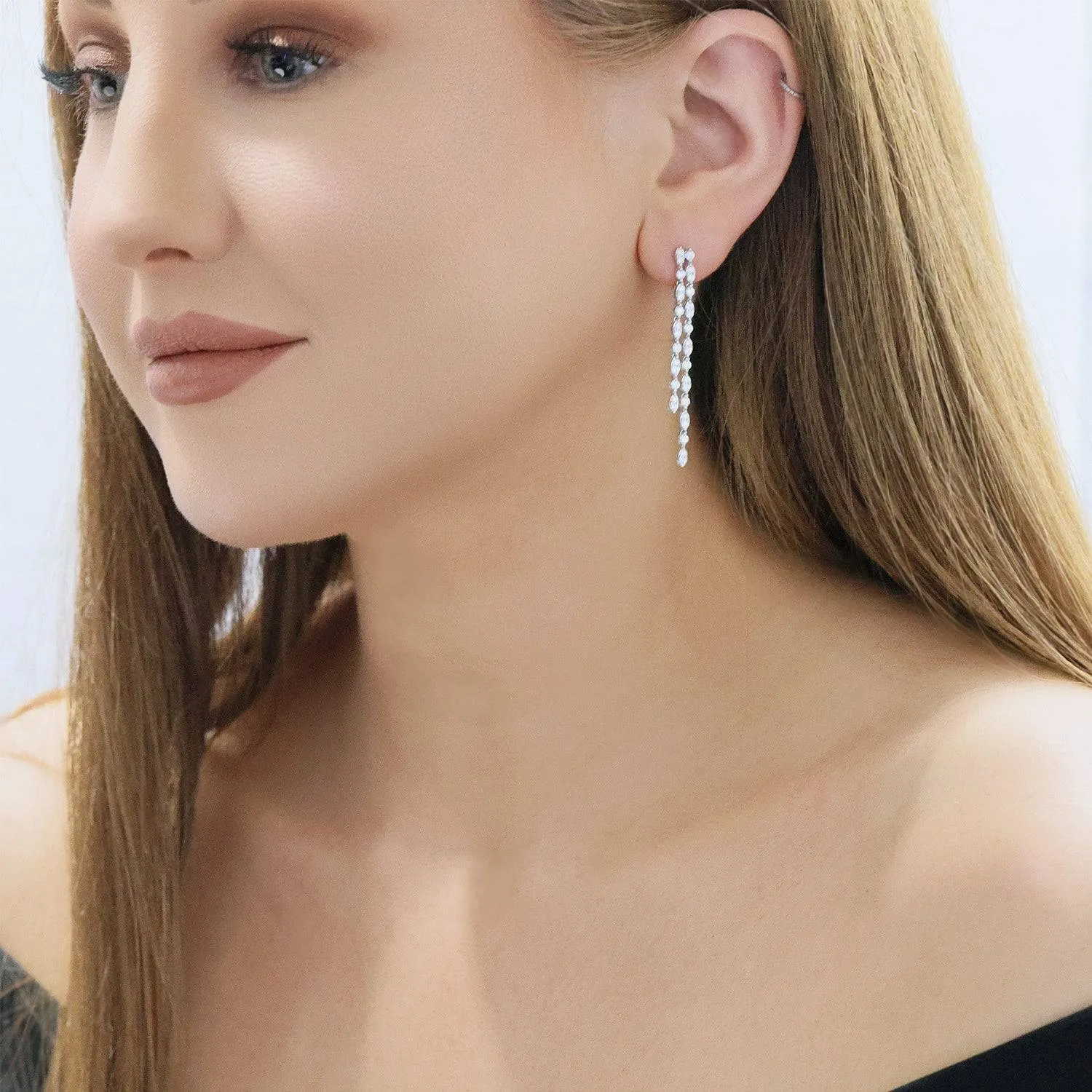18ct White Gold Diamond Double Drop Earrings