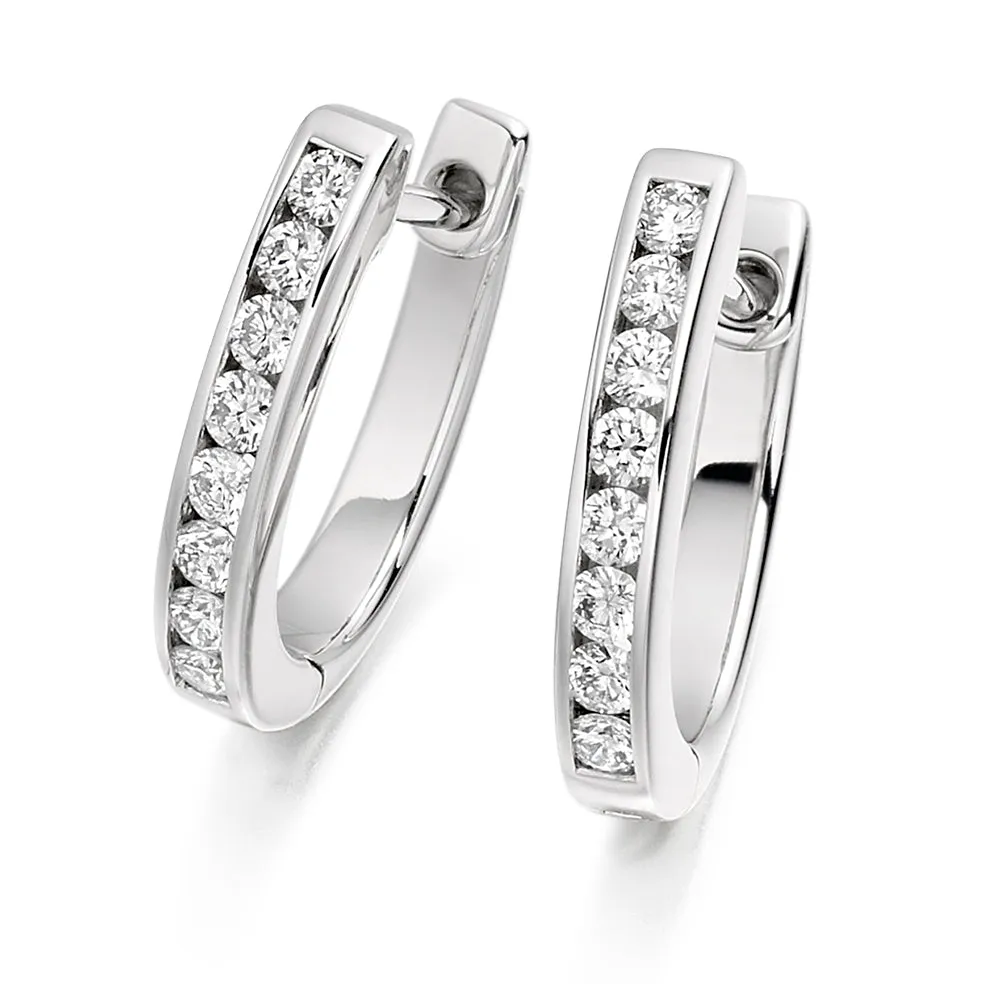 18ct White Gold F/G VS Brilliant-Cut Diamond Channel Set Hoop Earrings 0.33ct
