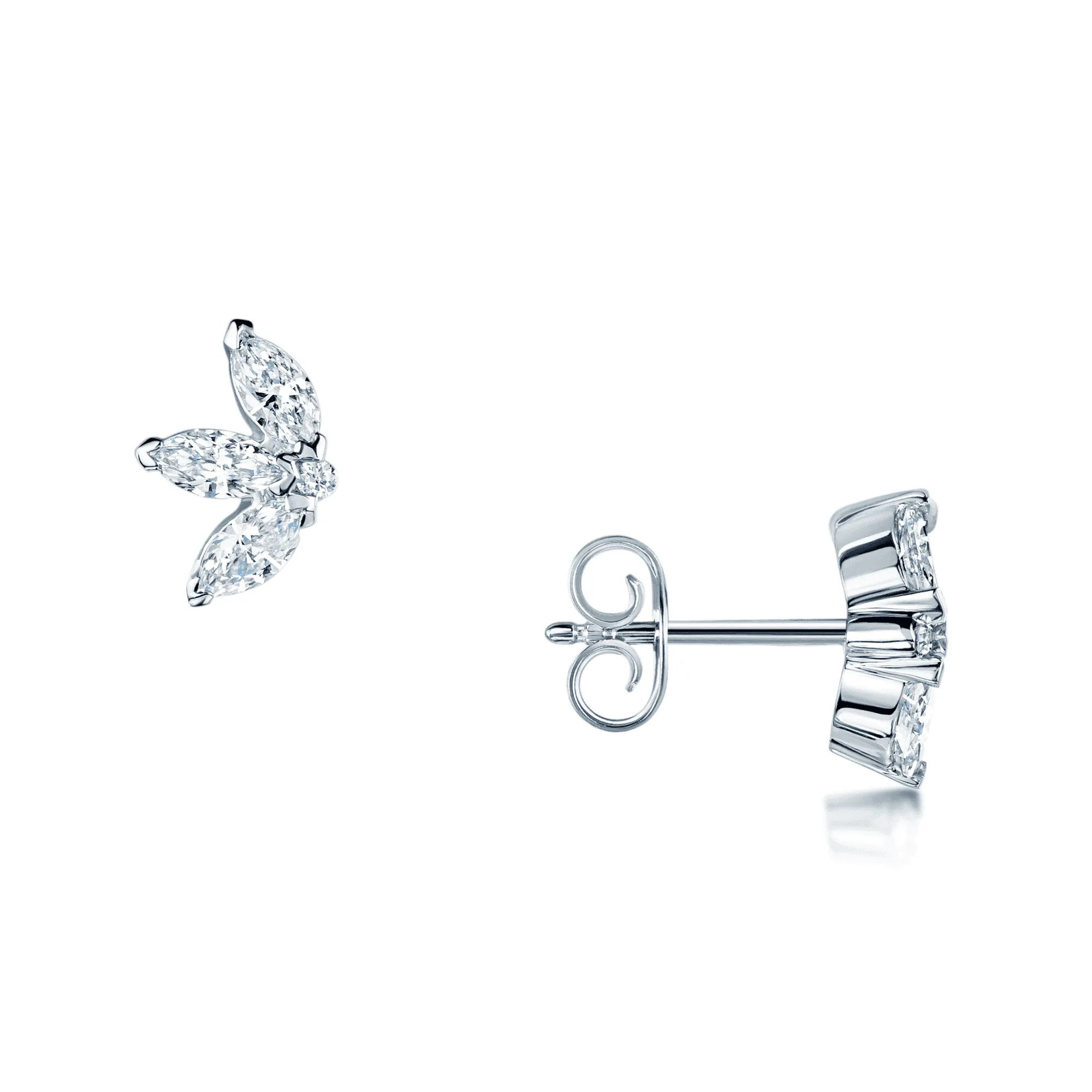 18ct White Gold Marquise Brilliant Cut Leaf Design Stud Earrings