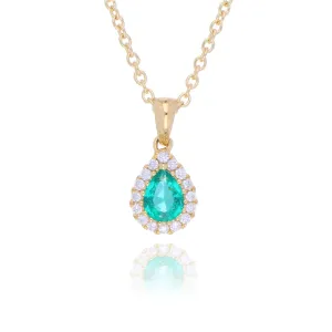 18ct Yellow Gold 0.20ct Pear Cut Emerald And Diamond Cluster Necklace