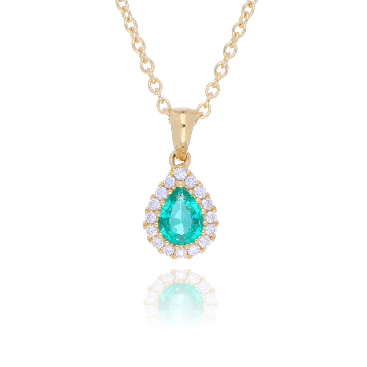 18ct Yellow Gold 0.20ct Pear Cut Emerald And Diamond Cluster Necklace