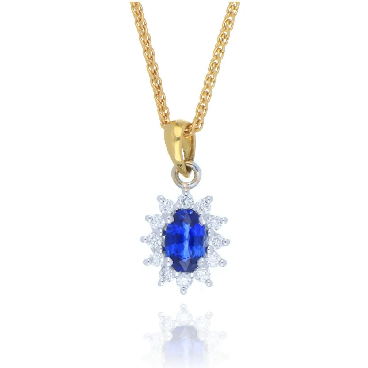 18ct Yellow Gold 0.50ct Sapphire And Diamond Cluster Necklace