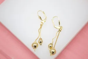 18K Gold Filled Long Dangle Golden Bead Earrings