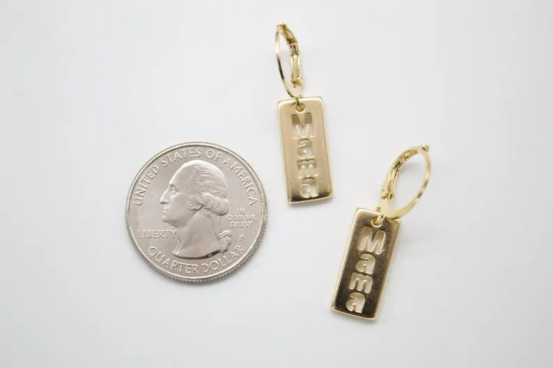 18K Gold Filled MAMA Huggie Dainty Hoop Earrings (L209)