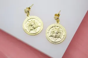 18K Gold Filled Medusa Dangle Charm Stud Earrings (K179)