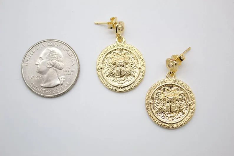 18K Gold Filled Medusa Dangle Charm Stud Earrings (K179)