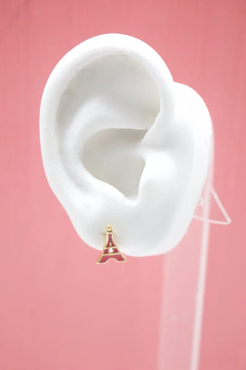 18K Gold Filled Paris Eiffel Tower Stud Earrings