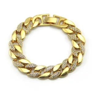 18K Gold Plated Fashion Men Shiny Rhinestone Alloy Chain Bracelet