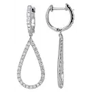 18K White Gold Diamond Open Pear Shape Dangle Hoop Earrings