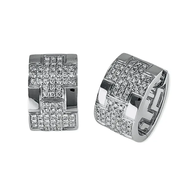 18K White Gold Tdw. 1.55ct Diamond Huggie Earrings - 20719418