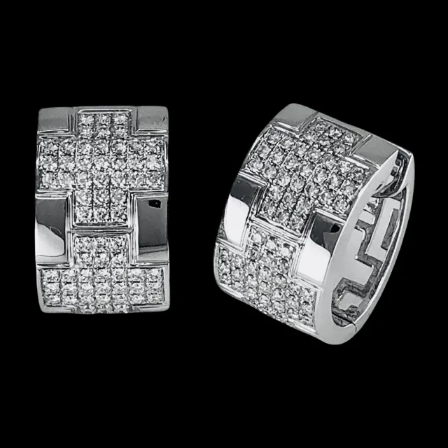 18K White Gold Tdw. 1.55ct Diamond Huggie Earrings - 20719418