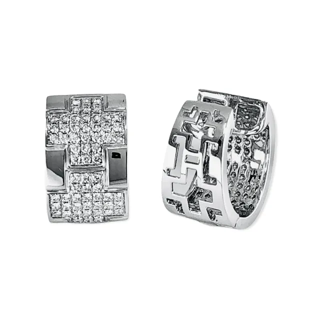 18K White Gold Tdw. 1.55ct Diamond Huggie Earrings - 20719418