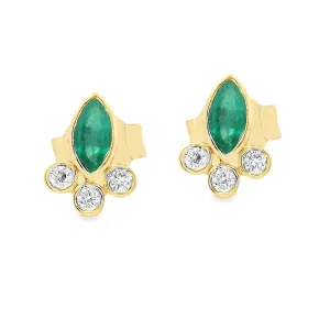 18k Yellow Gold Diamond and Emerald Earrings