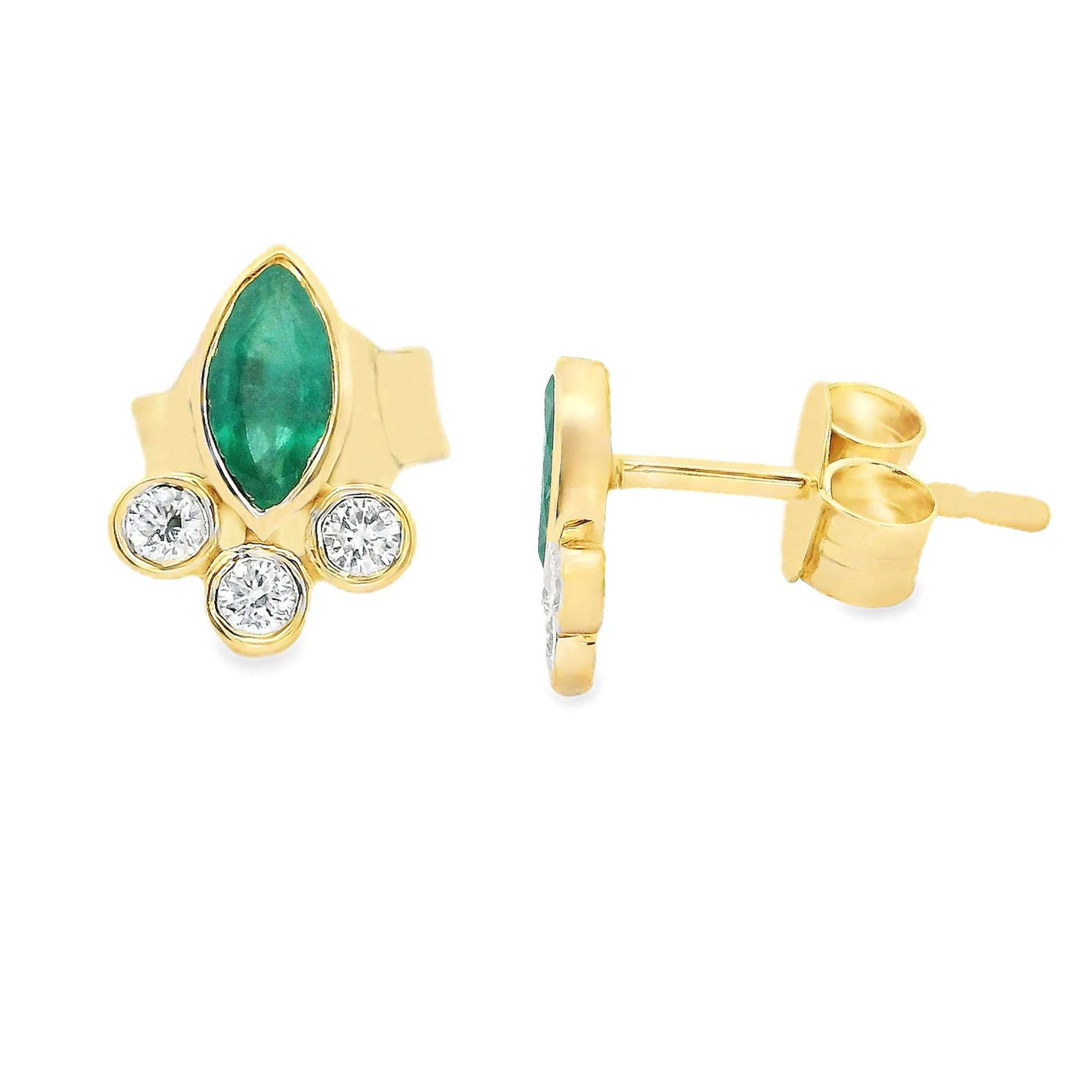 18k Yellow Gold Diamond and Emerald Earrings