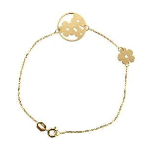 18k Yellow Gold Open Circle with Flowers Bracelet 7 inches
