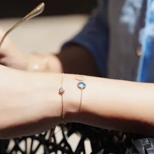 18K Yellow Gold Round Swiss Blue Topaz with Diamond Bracelet