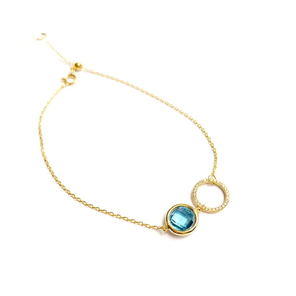 18K Yellow Gold Round Swiss Blue Topaz with Diamond Bracelet