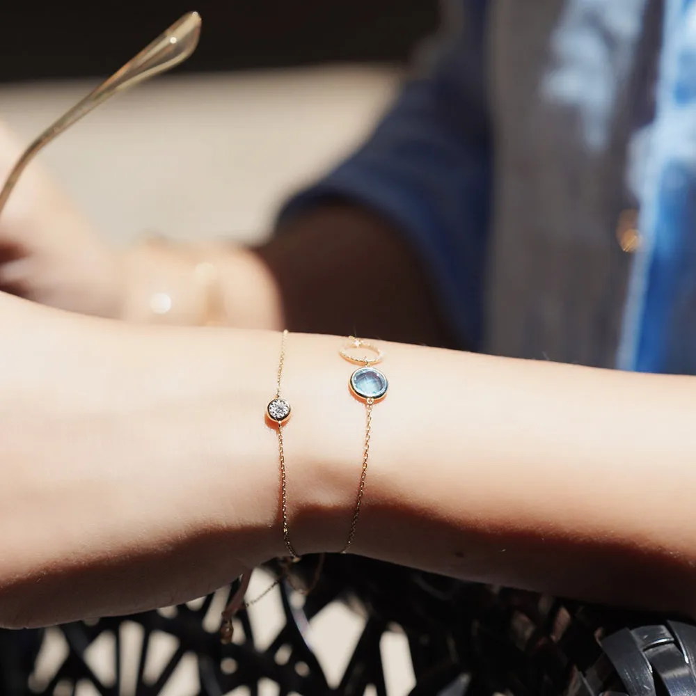 18K Yellow Gold Round Swiss Blue Topaz with Diamond Bracelet