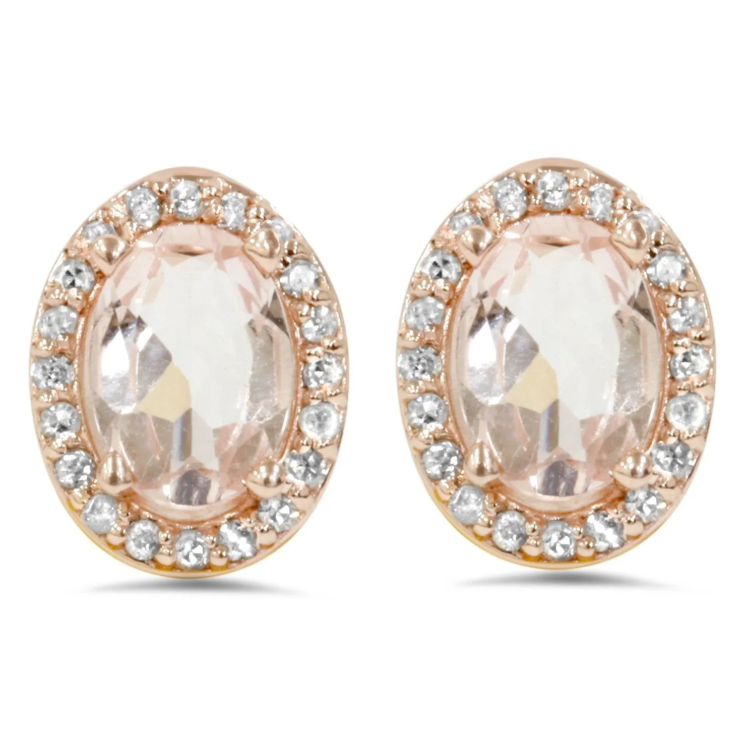 2 1/4ct Morganite Oval Shape Diamond Halo Studs 14K Rose Gold (K-L,I2-I3)