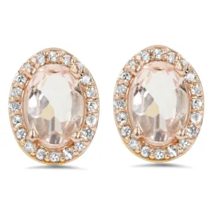 2 1/4ct Morganite Oval Shape Diamond Halo Studs 14K Rose Gold (K-L,I2-I3)