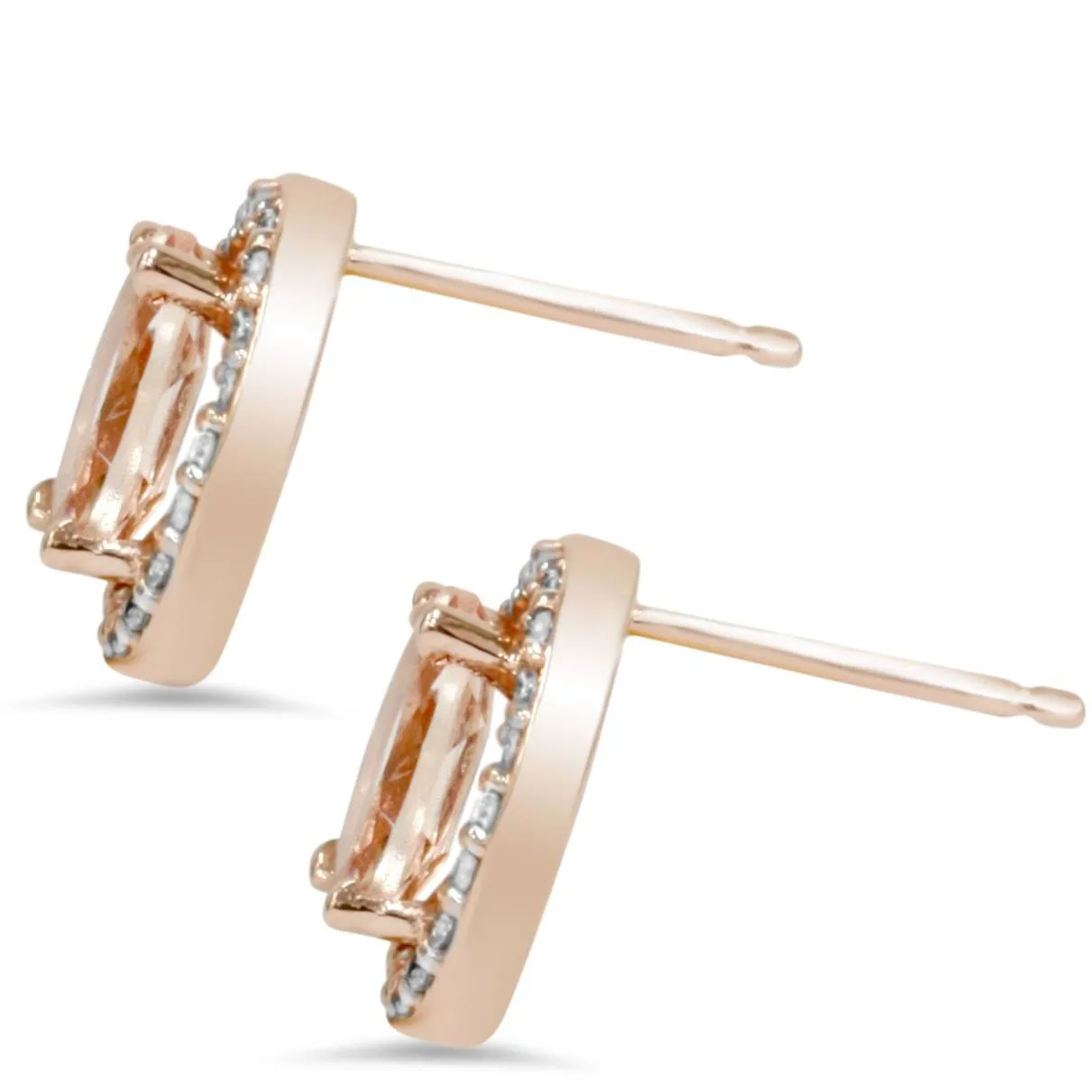 2 1/4ct Morganite Oval Shape Diamond Halo Studs 14K Rose Gold (K-L,I2-I3)