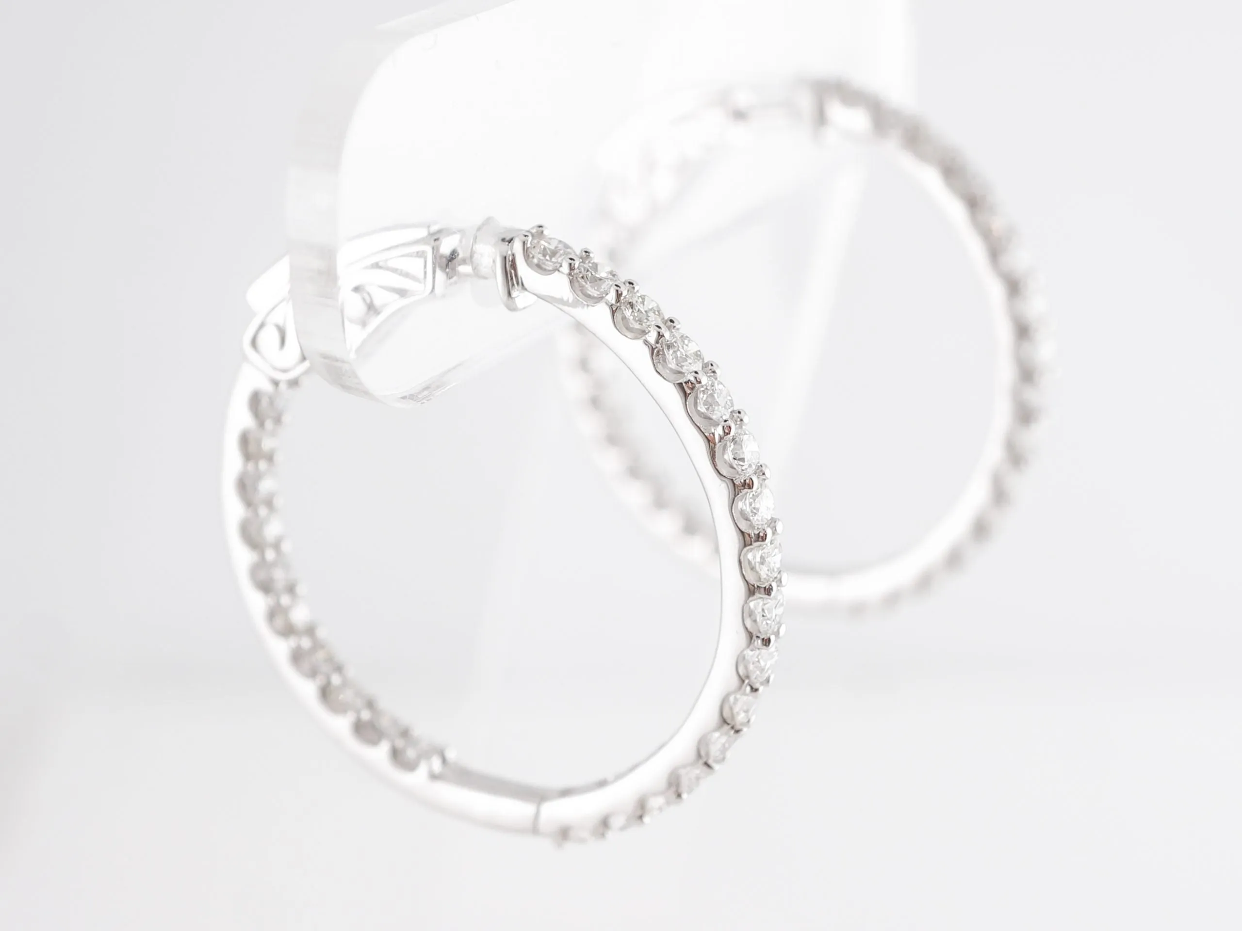 2 Carat Diamond Hoop Earrings in 14k White Gold
