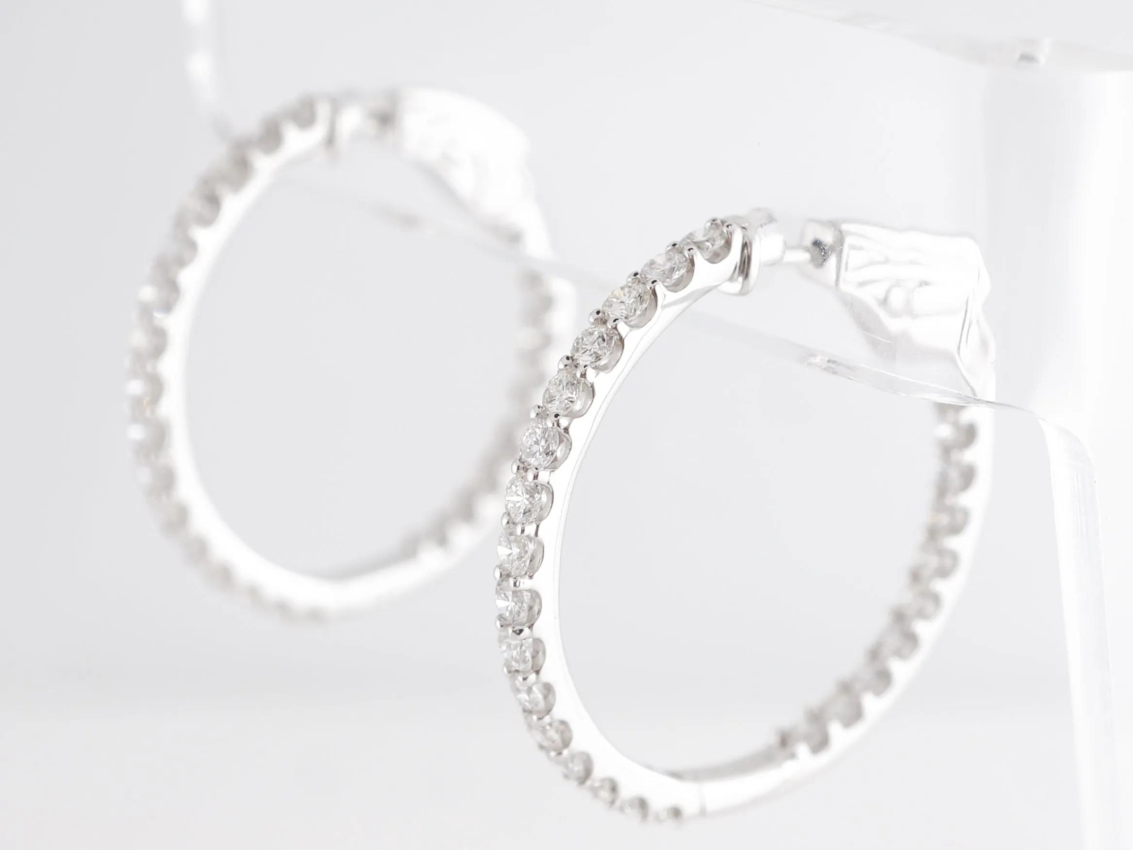 2 Carat Diamond Hoop Earrings in 14k White Gold
