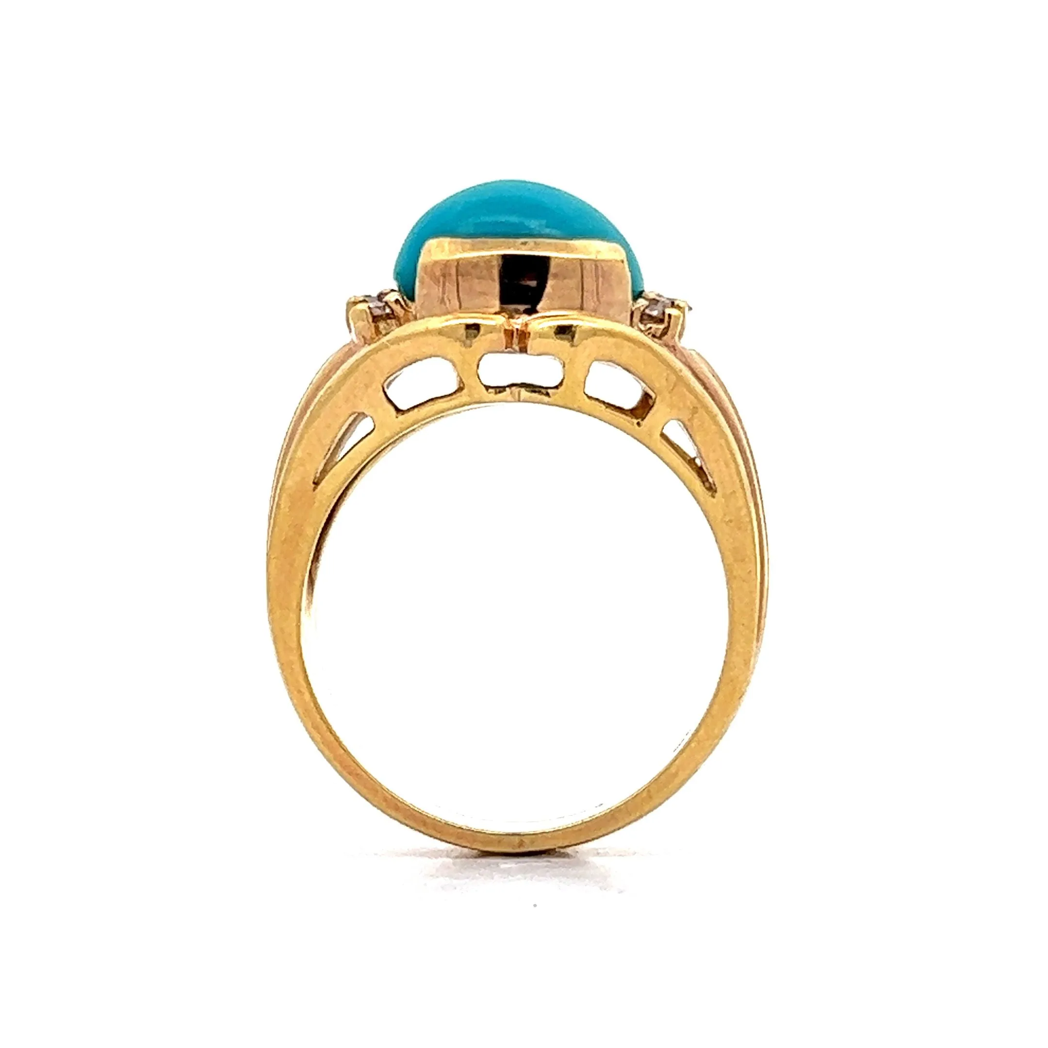 2.92 Turquoise & Diamond Cocktail Ring in 14k Yellow Gold