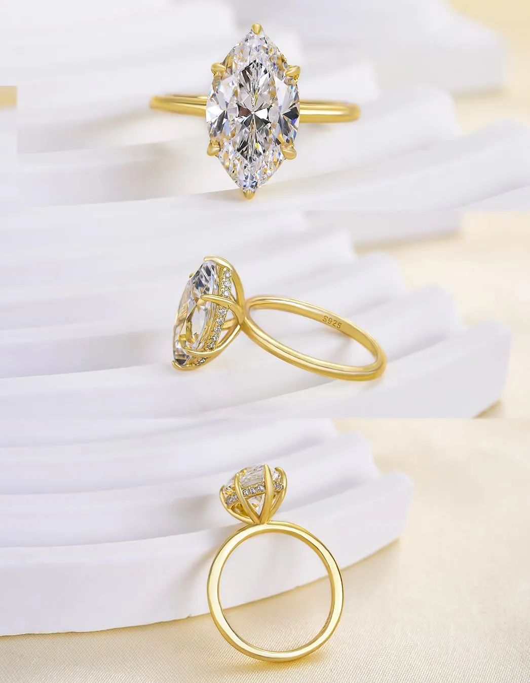 3.5CT Marquise Cut Engagement Ring,Simulated Diamond Ring,925 Sterling Silver 18K Yellow/White Gold Plated Promise Ring